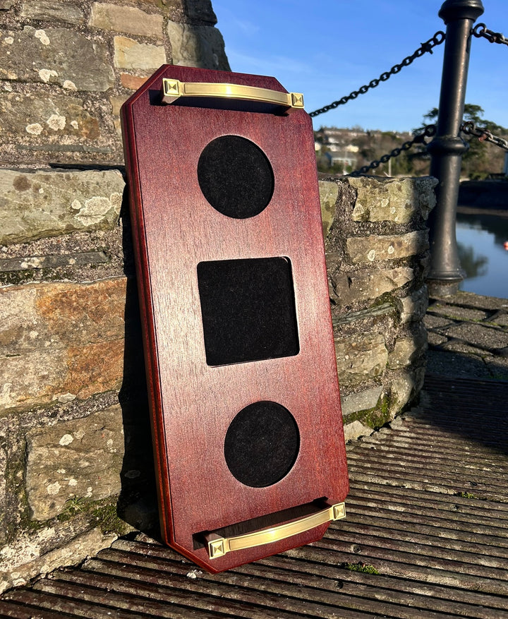 Wooden tray for whiskey decanter and two glasses